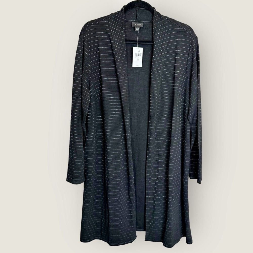 J Jill Wearever Open‎ Cardigan Black Silver Stripe Sweater 1X NWT $139 Retail